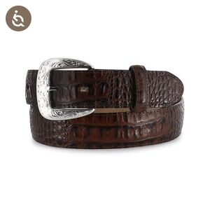 Tony Lama Brown Gator-Embossed Leather Belt with Silver Buckle. Mens Size 38”.